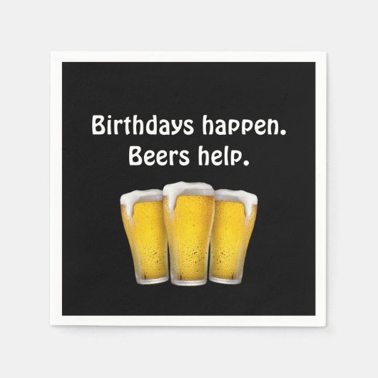 Birthday Biere auf Black Napkins Serviette (Vorderseite)