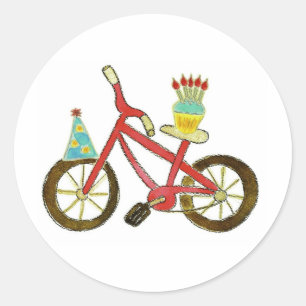 Birthday Bike mit Cupcake Runder Aufkleber