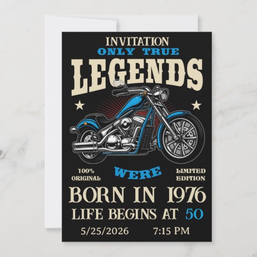 Birthday Biker Motorcycle Chopper Personalizable Einladung (Vorderseite)