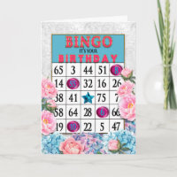 Birthday Bingo Card und Rosa Blauen Blumen