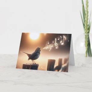 Birthday Bird auf einem Zaun singen Karte