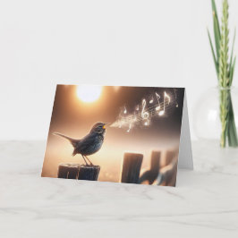 Birthday Bird auf einem Zaun singen Karte
