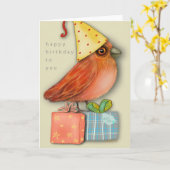 Birthday Bird Sitting on Presents (Blank Inside) Karte (Gelbe Blume)