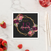 Birthday Black burgundy Blumengold geometrisch Serviette (Beispiel)