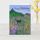 Birthday Black Cat and Wildflowers Karte (Gelbe Blume)
