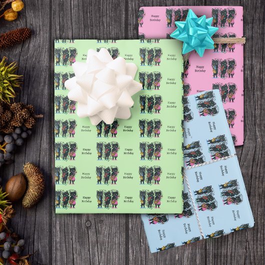 Birthday Black Cat Musicians Herz der Musiknoten Geschenkpapier Set