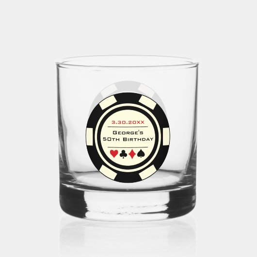 Birthday Black Cream Poker Chip Las Vegas Thema Whiskyglas (Vorderseite)