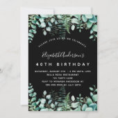Birthday Black Eukalyptus Grünwald Einladung (Vorderseite)