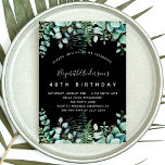 Birthday Black Eukalyptus Grünwald Einladung<br><div class="desc">Eine trendige Einladung für eine 40. Geburtstagsfeier (oder jedes Alter),  ein verzaubertes Waldthema. Schwarzer Hintergrund mit Farnen und Eukalyptus-Grün. Der Name ist mit einem modernen handgeschriebenen Stilskript geschrieben. Personalisieren Sie Ihre Party-Daten und fügen Sie sie hinzu.</div>