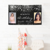 Birthday Black Foto Silber Glitzer Freunde Zwillin Banner (Insitu)