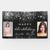 Birthday Black Foto Silber Glitzer Freunde Zwillin Banner (Horizontal)
