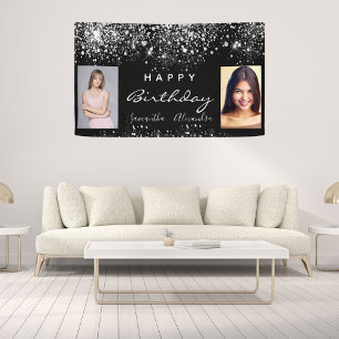 Birthday Black Foto Silber Glitzer Freunde Zwillin Banner