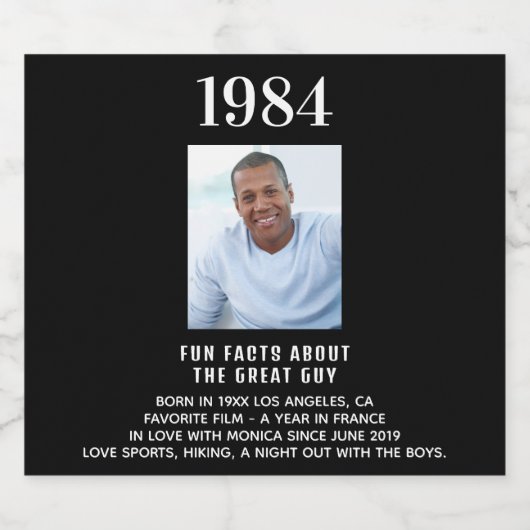 Birthday Black Foto Spaß Fakten Bio-Jahr Geburt Bierflaschenetikett (Einzelnes Label)