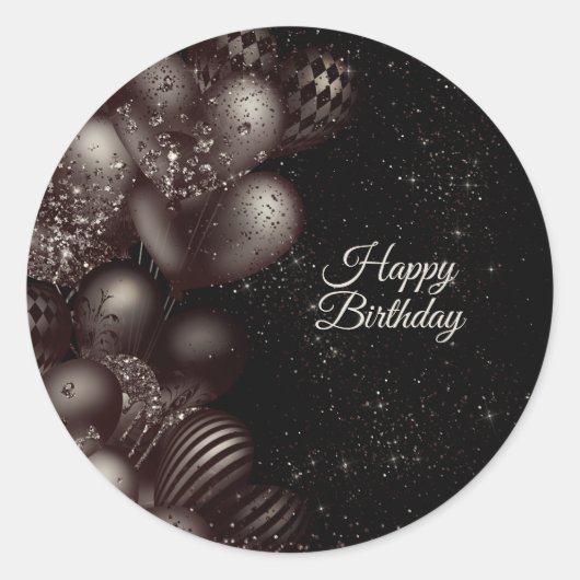 Birthday Black Glitzer Balloons Sparkle Party Runder Aufkleber (Vorderseite)