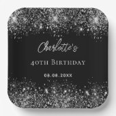 Birthday Black Glitzer Glitzern Pappteller (Vorderseite)