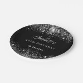 Birthday Black Glitzer Glitzern Pappteller (Schrägansicht)