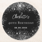 Birthday Black Glitzer Glitzern Runder Pappuntersetzer (Vorderseite)