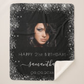 Birthday Black Glitzer Name Foto Sherpadecke (Vorderseite)