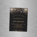 Birthday Black Glitzer Staubmagnet Magnetkarte<br><div class="desc">Eine moderne, stilvolle und glamouröse Magnet-Einladung für eine 40. Geburtstagsparty (oder jedes Alter). Ein schwarzer Hintergrund mit Glitzer und Imitat dekoriert. Der Name ist mit einem modernen goldfarbenen handgeschriebenen Stilskript geschrieben. Personalisieren Sie Ihre Party-Daten und fügen Sie sie hinzu. Eine Einladung und eine Save the Date Erinnerung für Ihre Gäste!...</div>