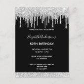 Birthday Black Glitzer Tropfen Einladung Postkarte (Vorderseite)