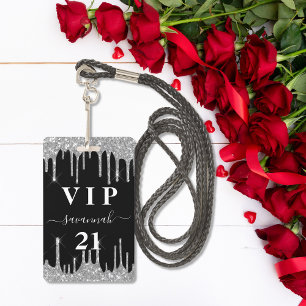 Birthday Black Glitzer Tropfen Vip Einladung Ausweis