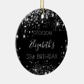 Birthday Black Glitzern silber Staub Name elegant Keramik Ornament (Rechts)