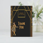 Birthday Black Gold Art Deko Vielen Dank Dankeskarte (Stehend Vorderseite)