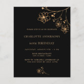 Birthday Black Gold Blumenbudget Einladung Flyer (Vorne)