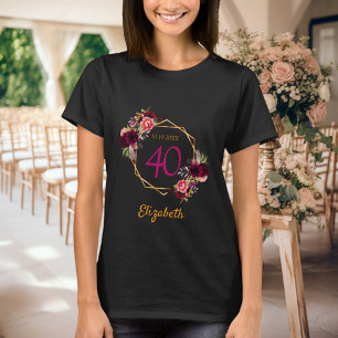 Birthday Black Gold Bordeaux Blumen T-Shirt