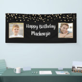 Birthday Black Gold Confetti 2 Foto Script Banner (Messe)