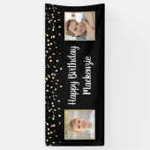 Birthday Black Gold Confetti 2 Foto Script Banner (Vertikal)