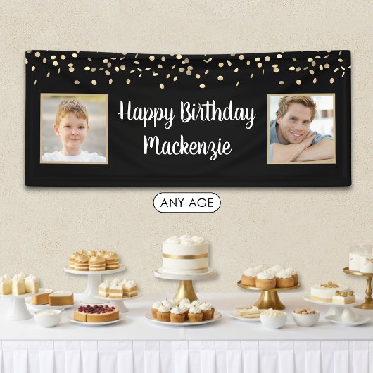 Birthday Black Gold Confetti 2 Foto Script Banner