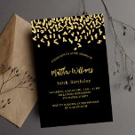 Birthday Black Gold Confetti Einladungspostkarte<br><div class="desc">Modernes,  elegantes und einladendes Hotel. Ein schwarzer Hintergrund mit goldenen Imitaten Konfetti. Personalisieren und fügen Sie einen Namen und Details.</div>