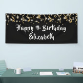 Birthday Black Gold Confetti Streamers Custom Text Banner (Messe)