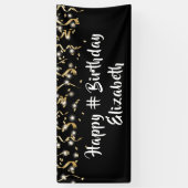 Birthday Black Gold Confetti Streamers Custom Text Banner (Vertikal)