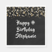 Birthday Black Gold Confetti Streamers Custom Text Serviette (Vorderseite)