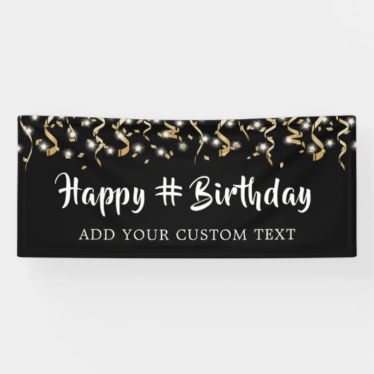 Birthday Black Gold Confetti Streamers personalisi Banner (Horizontal)