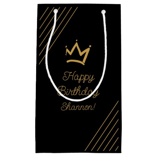 Birthday Black Gold Crown Kleine Geschenktüte (Vorderseite)