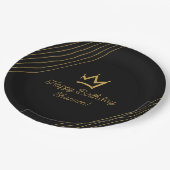 Birthday Black Gold Crown Paper Pappteller (Schrägansicht)