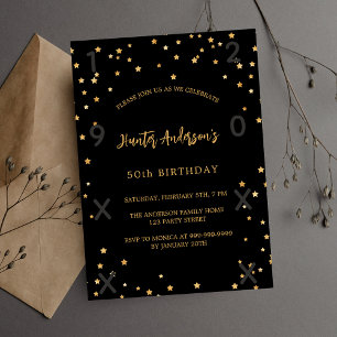 Birthday Black Gold Einladungspostkarte