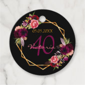 Birthday Black gold floral burgundy vielen Dank Geschenkanhänger (Vorderseite)