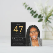 Birthday Black Gold Foto Einladungspostkarte (Stehend Vorderseite)