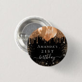 Birthday black gold glitter ballons name button (Vorne & Hinten)