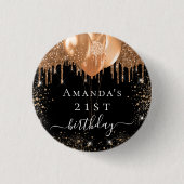 Birthday black gold glitter ballons name button (Vorderseite)