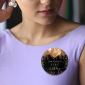 Birthday black gold glitter ballons name button