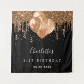 Birthday black gold glitter ballons name wandteppich (Vorderseite)