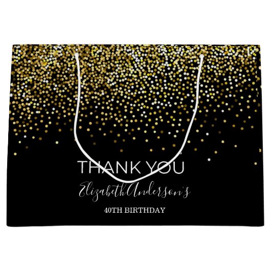 Birthday Black Gold Glitter Glamorous Thank You Große Geschenktüte (Vorderseite)