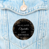 Birthday black gold glitter name date button