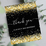 Birthday Black Gold Glitzer Danke Budget Flyer<br><div class="desc">Bitte beachten Sie, dass dieses Dankeschön Hinweis ist auf Flyer Papier und sehr dünn. Umschläge sind nicht enthalten. Für dickere Karten (das gleiche Design) besuchen Sie bitte unseren Shop. Ein Dankeschön für einen 50. Geburtstag (oder jedes Alter). Schwarze Hintergrundfarbe, mit goldenem Glitzer aus Imitaten dekoriert. Auf der Vorderseite große Hand...</div>