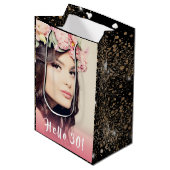 Birthday Black Gold Glitzer Foto Hallo 30 Mittlere Geschenktüte (Vorderseite Schrägansicht)